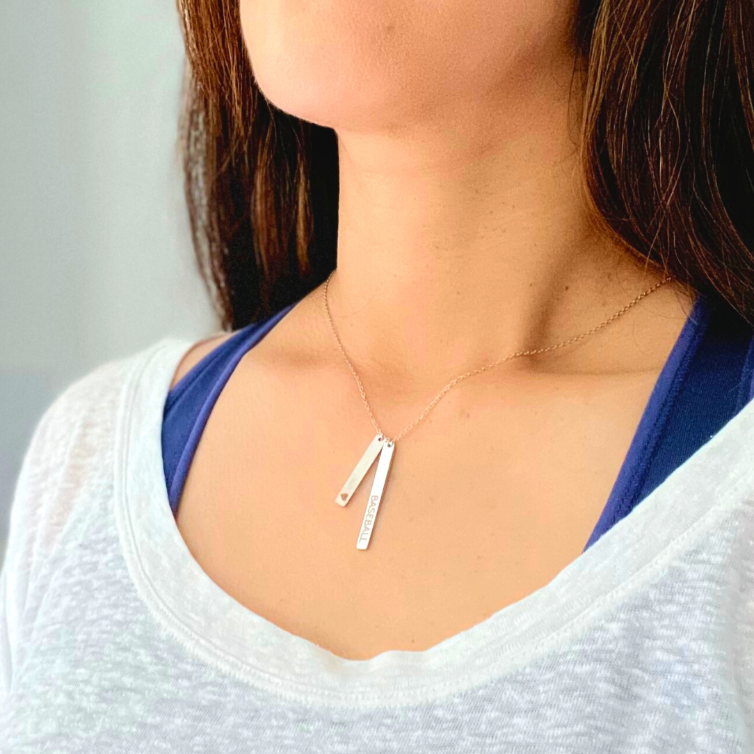 Love Baseball Bar Necklace product mockup picture in silver