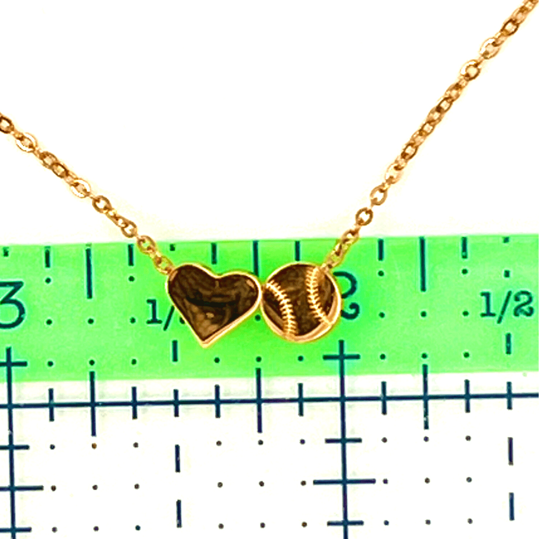 baseball necklace charm size picture for the Heart and Baseball necklace with charm