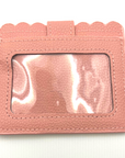 Baseball and softball themed wristlet wallet closeup picture from the backside with clear card holder